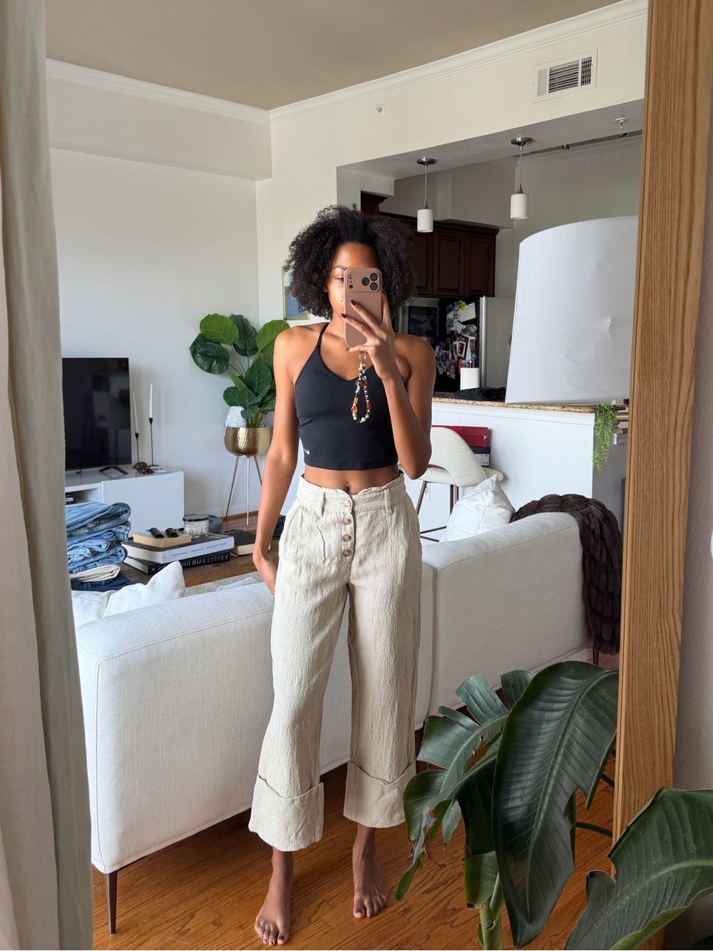 Free People High-Waist Wide-Leg Linen Blend Pants - Cream